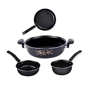 ATEVON Cast Iron Non-Stick Induction Cookware Set - Ceramic Hard Anodized Kadai, Fry Pan, Sauce & Tadka Pan Combo Without Lid