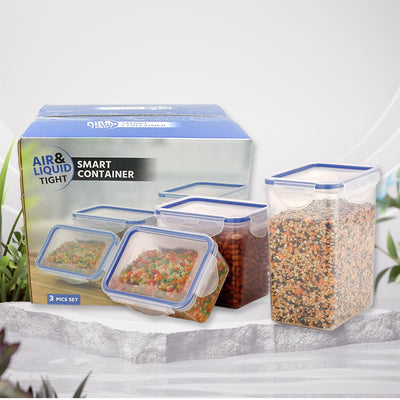 PremiumAV Classics Rectangular Plastic Airtight Food Storage Containers with Leak Proof Locking Lid Storage container set of 3 Pc( Approx Capacity 500