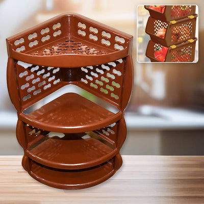 PremiumAV Multi Purpose Plastic Corner Rack a Stylish Storage Shelf for Kitchen / Living Room / Bathroom (1 Pc / 3 Layer )