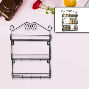 PremiumAV Big Wall Mounted Iron Wall Shelf with 3 Storage Racks for Kitchen, Pantry, Cabinet, Counter top or Free Standing, Rack Holder for Kitchen  - PremiumAV