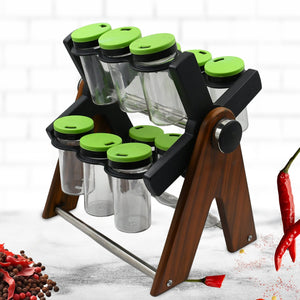 PremiumAV Miracle Multipurpose Wooden Spice Rack for Kitchen 12 Jars | 360 Degree Revolving Masala Box Container Spice Rack Containers Set (12 pcs Set  - PremiumAV