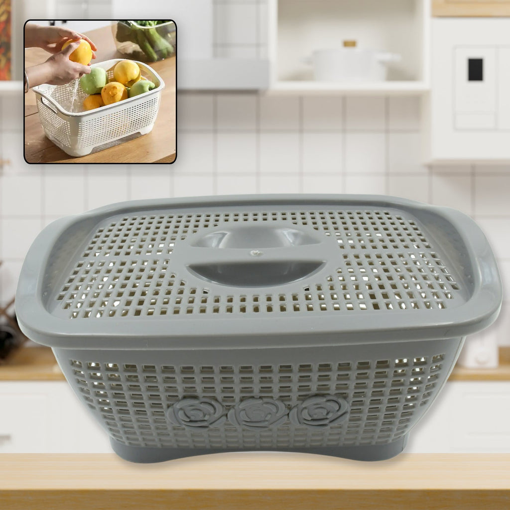 PremiumAV PremiumAV Multipurposes Plastic Basket, Organizer for Kitchen, Countertop, Cabinet, Bathroom with Lid, Plastic Storage Basket For Store Fruits, Vegeta 