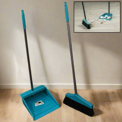 PremiumAV Long Handle Dustpan and Brush 2 Piece Set for Sweeping Cleaning Home Office