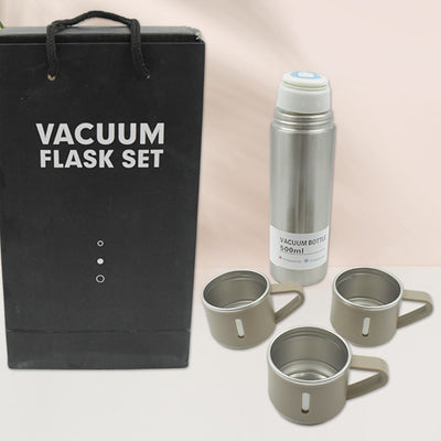 PremiumAV Stainless Steel Vacuum Flask Set with 3 Steel Cups Combo for Coffee Hot Drink and Cold Water Flask Ideal Gifting Travel Friendly Latest Flas