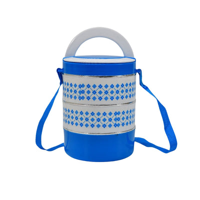 PremiumAV 3 layer Adjustable Insulated Tiffin Set of 1, Blue 3 Containers Lunch Box