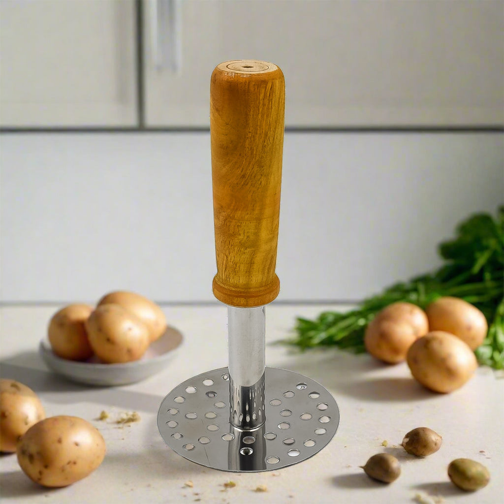PremiumAV PremiumAV High Grade Stainless Steel Potato Masher Paubhaji / Pav Bhaji Masher with Wooden handle (1 Pc) –  
