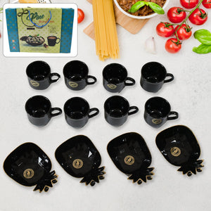 PremiumAV PremiumAV Pine Junction Ceramic Tea / cups / Mug Set With Pineapple Shape Serving Bowl  (12 Pcs set) –  