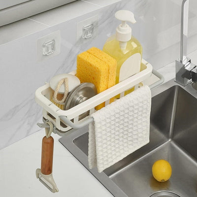 PremiumAV Multipurpose Platic Hanging Drain Rack Retractable Sponge Storage Hanging Rack With Adhesive Hook for Kitchen and Bathroom Dishcloth Holders
