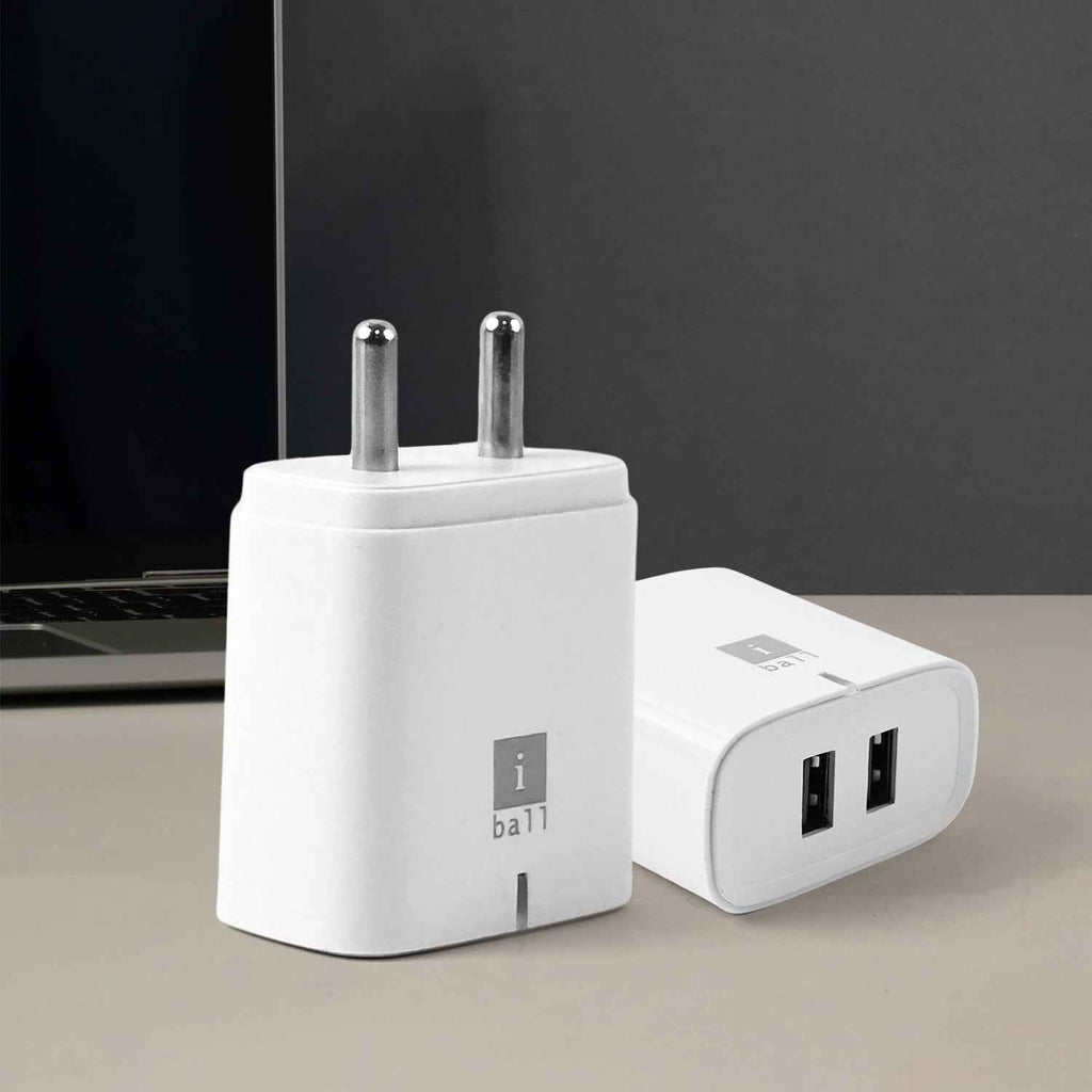 iBall Dual USB Wall Charger 5V/3.1A – High-Speed Dual Port Fast Charging Adapte (1 Pc)