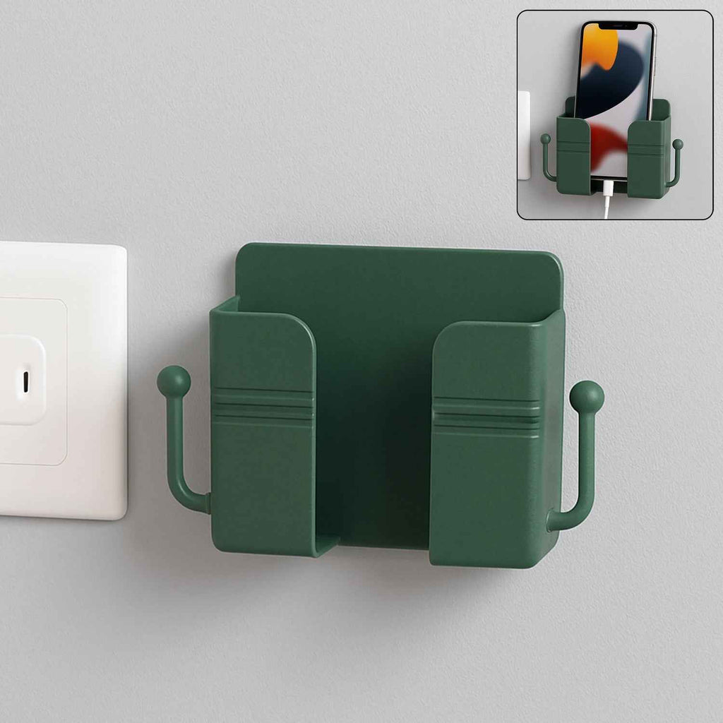 Wall-Mounted Mobile Charging Holder with Dual Hooks (1 Pc)