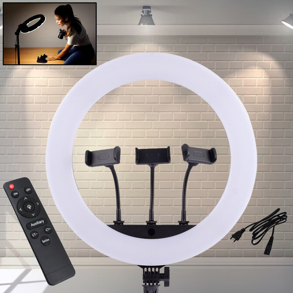 PremiumAV PremiumAV 18 Inch LED Ring Light with 3 Colour Modes & 3 Mobile Holders, Remote Control (1 Set) –  