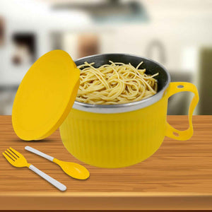 PremiumAV Safe Double-Layer Maggie Bowl with Lid & Handle  Versatile Bowl for Cereals, Fruits, Ramen & More