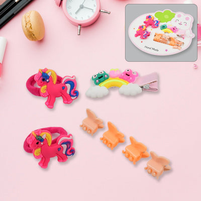 Cute Cartoon Plush Hairpin Set (7 Pcs Set / Mix Colour), Hair accessories