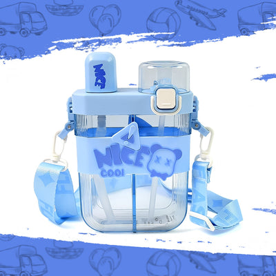 PremiumAV 2in1 Dual Compartment Water Bottle with Straw and Adjustable Shoulder Straps (1 Pc / Multi color)