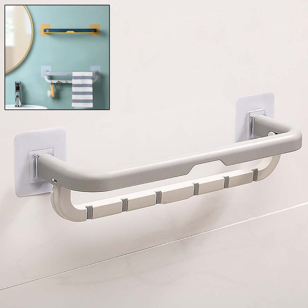 PremiumAV PremiumAV Wall-Mounted Double Bar Towel Holder with Hooks & Adjustable Folding Shelf –  