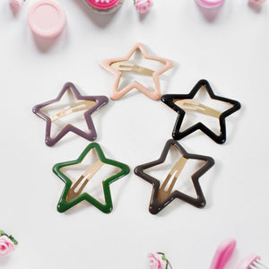 PremiumAV Metal Printed Star Shape Hair Clips (5 Pcs Set) - PremiumAV
