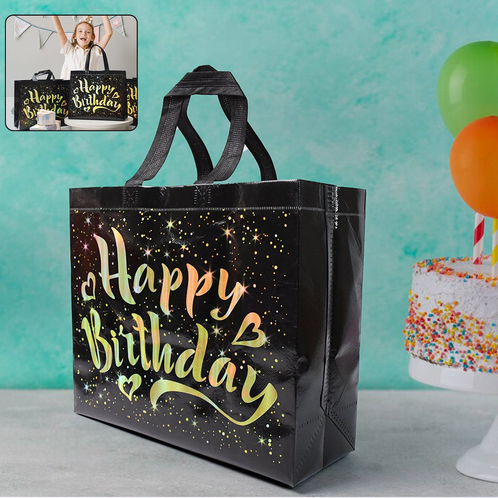 PremiumAV PremiumAV Birthday Gift Bag with Gold Shiny Stars, Reusable Party Gift Bags (1 Pc) –  