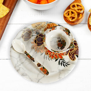 PremiumAV Dream 18-Piece Plastic Dinner Set  Unique Flower Design, 6 Plates, 6 Bowls & 6 Spoons, Microwave & Dishwasher Safe - PremiumAV