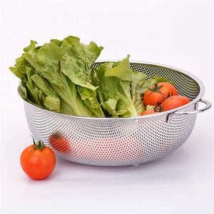PremiumAV Stainless Steel Colander with Handle, Large Metal Mesh Basket Strainer for Pasta, Spaghetti, Berry, Veggies, Fruits,  Kitchen Food Colander,  - PremiumAV