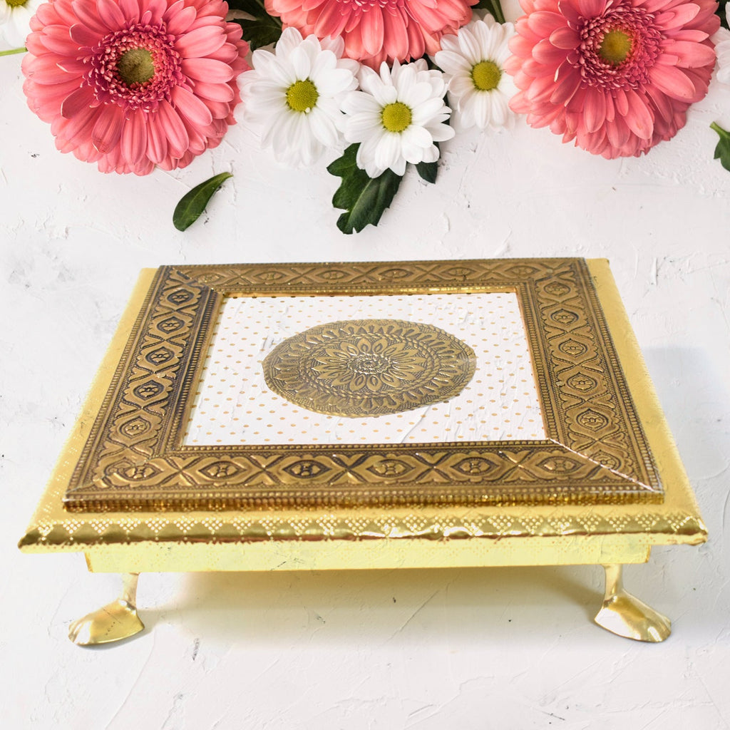PremiumAV PremiumAV Golden - Square Pooja Chowki Patla / Bajot (20×20 CM / 1 Pc) –  