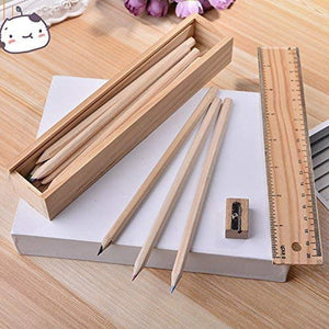 PremiumAV Colorful Wooden Pencil Set with Pencil box, Ruler, Sharpener For for Kids, Artist, Architect (12 Pcs Set)  - PremiumAV