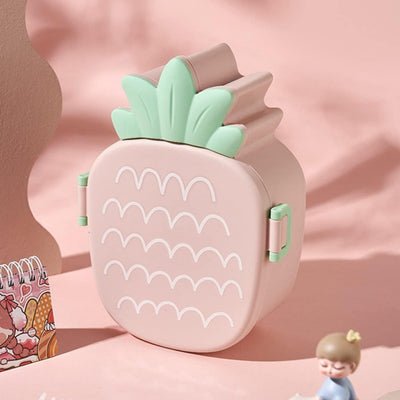 PremiumAV Kids Lunch Box Cute Pineapple Shaped Bento Box with Fork Spoon Snack Container Microwave Portable Office Lunch Box (1 Pc / With Spoon & Fork