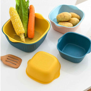 Plastic Washing Bowl & Strainer Basket for Kitchen (Set of 2)