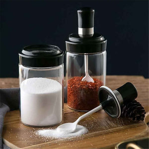 Clear Glass Spice Jar with Integrated Spoon & Airtight Lid (250ml Approx)