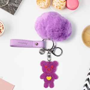 PremiumAV Cute Cartoon Keychain with Fluffy Pom (1 Pc) - PremiumAV