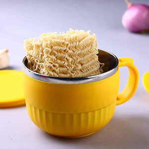 PremiumAV Safe Double-Layer Maggie Bowl with Lid & Handle  Versatile Bowl for Cereals, Fruits, Ramen & More