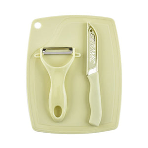 PremiumAV Plastic Kitchen Peeler - Green & Classic Stainless Steel 3-Piece Knife Set Combo - PremiumAV