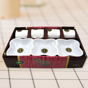 PremiumAV Triple Mazza Ceramic Tea / Cups Set Including 3 Compartment Plastic Serving Platter (4 Pcs Set) - PremiumAV