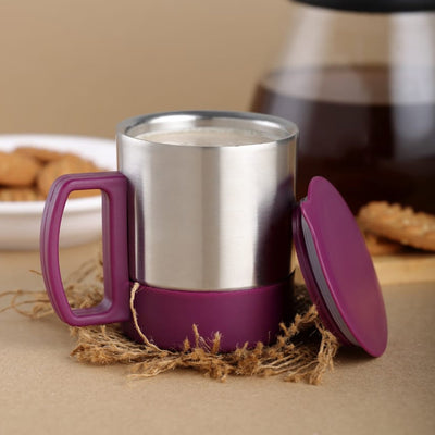 PremiumAV Stainless Steel Coffee/Tea Cup, Stainless Steel Lid Cover Hot Coffee/Tea Mug Hot Insulated Double Wall Stainless Steel, Coffee and Milk Cup