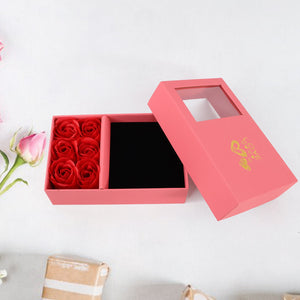 PremiumAV Jewellery Gift Box with Lids & Roses Packaging Box with 6 Roses (1 Set) - PremiumAV