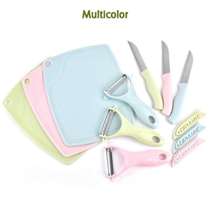 PremiumAV Plastic Kitchen Peeler - Green & Classic Stainless Steel 3-Piece Knife Set Combo - PremiumAV