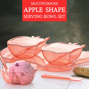 The durable food-grade plastic apple shape serving set ready for use.