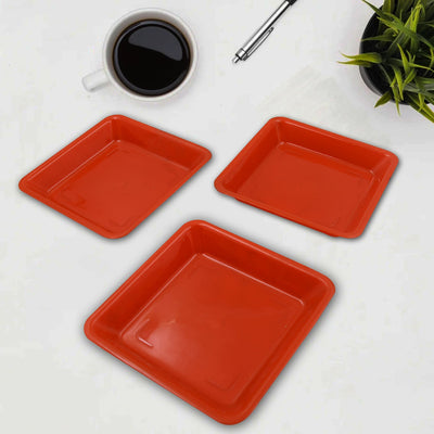 PremiumAV Square Plastic Halwa Dinner Plate Snacks / Breakfast, Restaurant Serving Trays Home School Coffee Hotel Kitchen Office (3 Pcs Set)