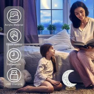 PremiumAV Crystal Table Lamp | Moon Shape Touch Control Lamp with 3 Color | Metal Bedside Lamp for Kids Bedroom Romantic Desktop Nightstand | Stepless  - PremiumAV