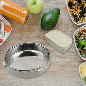 PremiumAV Miracle Stainless Steel Round Lunch Box, with Small Plastic Box Insert Leak Proof Lunch Box with Transparent lid, Lunch Box for Kids & Adult  - PremiumAV