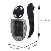 Energy-saving desktop heater plugged directly into a wall socket with its 360-degree rotating plug.