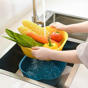 Plastic Washing Bowl & Strainer Basket for Kitchen (Set of 2)