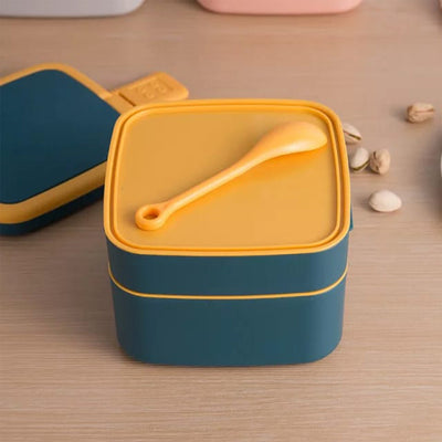 Blue Double-Layer Portable Bento Lunch Box – Stackable with Handle & Spoon