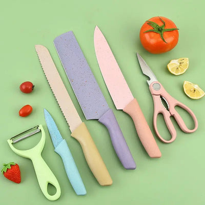 Colorful Chef Knife Set for Cutting (6 Pc, Non-Stick Steel)