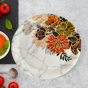 PremiumAV Dream 18-Piece Plastic Dinner Set  Unique Flower Design, 6 Plates, 6 Bowls & 6 Spoons, Microwave & Dishwasher Safe - PremiumAV