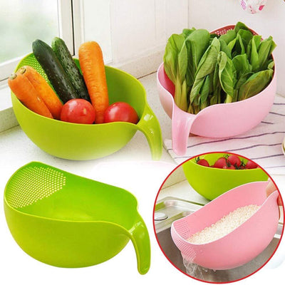 PremiumAV Plastic Rice Bowl / Food Strainer Thick Drain Basket with Handle for Rice, Vegetable & Fruit (set of 3pcs)