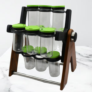 PremiumAV Miracle Multipurpose Wooden Spice Rack for Kitchen 12 Jars | 360 Degree Revolving Masala Box Container Spice Rack Containers Set (12 pcs Set  - PremiumAV