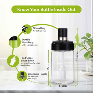 Clear Glass Oil Dispenser Bottle with Integrated Silicone Basting Brush (250ml Approx)