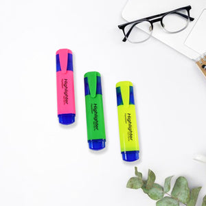 PremiumAV Highlighter Pen, Assorted Colours Water Based Broad Tip Writing Marker (3 Pcs Set) - PremiumAV