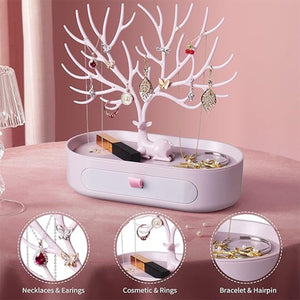 PremiumAV Plastic Jeweller Organizer Earring Holder and Necklace Rack With Drawer (1 Pc) - PremiumAV