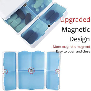 PremiumAV Magnetic Pill Organizer, 7 Compartments Portable Pill Case Travel Pill Organizer, Folding Design Pill Box for Purse Pocket to Hold Vitamins, - PremiumAV
